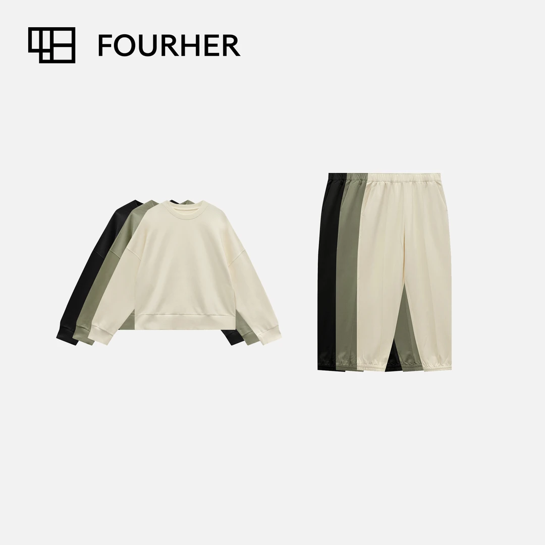 FOURHER 春色绵绵 糯叽叽运动线 極简圆领套头卫衣/束口卫裤