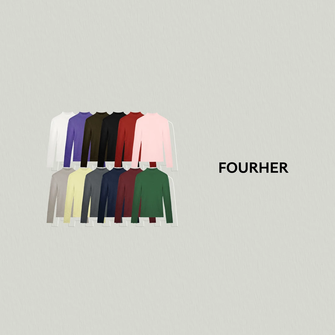 FOURHER 裸感4.0 岛精织作无缝一体半高领背线易护理打底衫