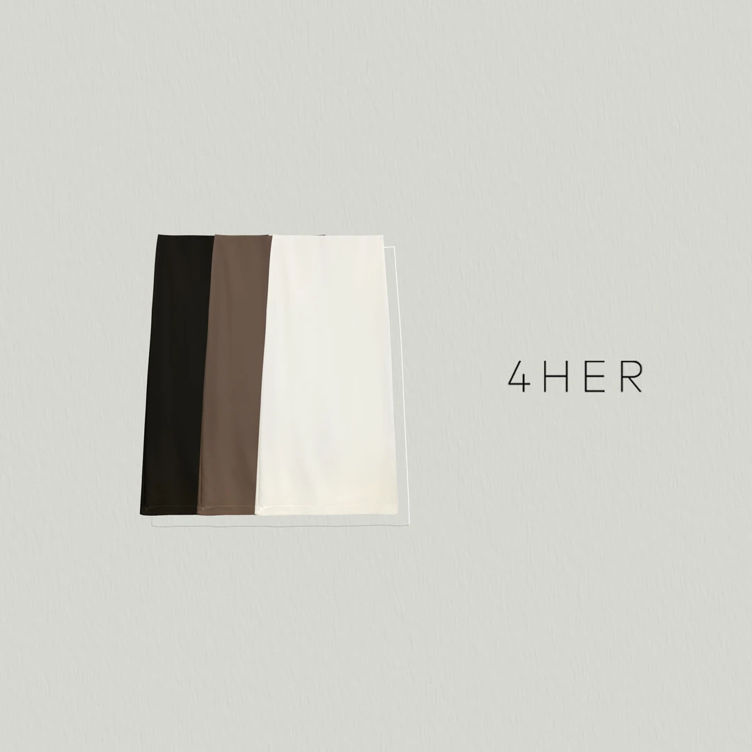 FOURHER 暴走零感 極简都市 米白弹力醋酸休闲一步半身裙