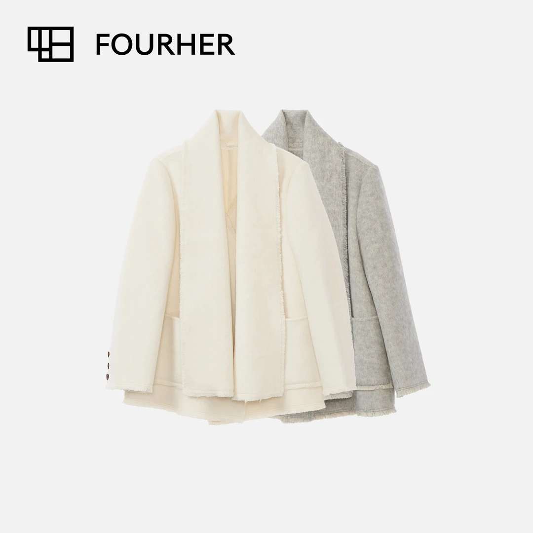 FOURHER 雪融秘境 可拆卸围脖领 摩登双排扣毛呢西装