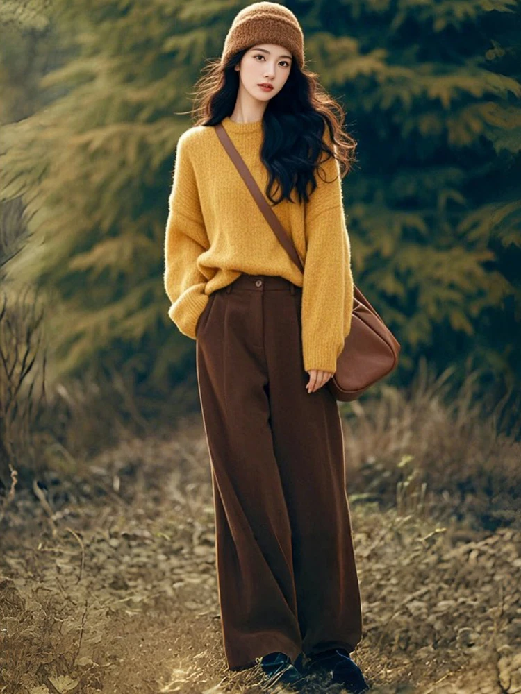 深秋冬装搭配一整套韩系穿搭时尚高级感梨形身材独特针织毛衣套装