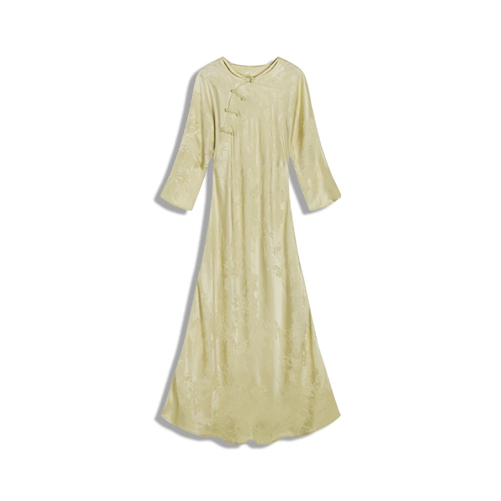 桑蚕丝新款国风新中式气质女士百搭时尚白色设计师连衣裙XYD23051