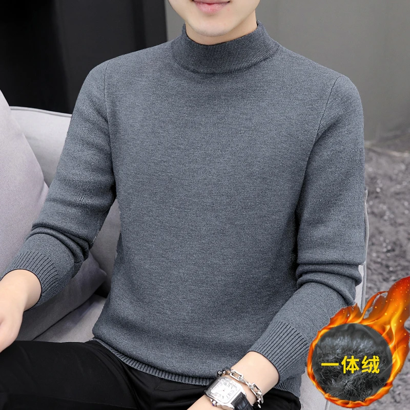 半高领加绒针织衫毛衣冬季新款纯色高档长袖保暖上衣一体绒毛线衫