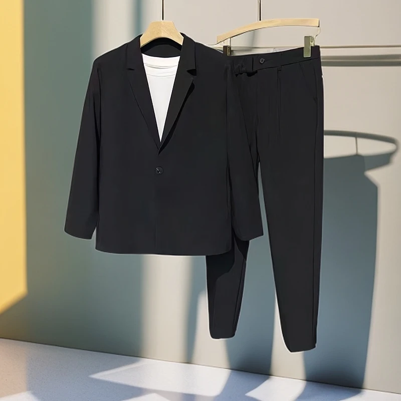 春秋西装外套男士韩版黑色休闲西服套装港风商务正装高级感轻熟风