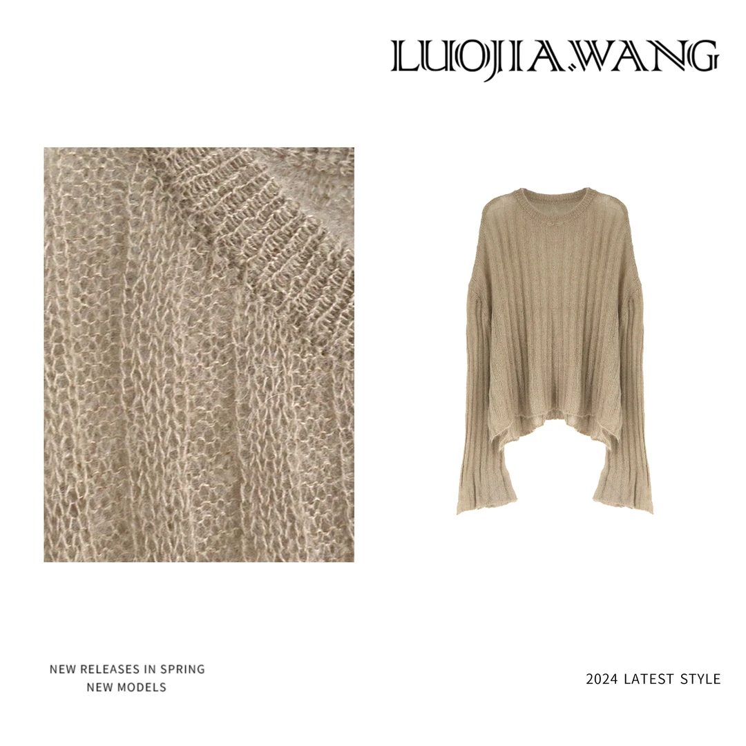 LUOJIAWANG【晚意】早秋时髦慵懒高级设计师马海毛桑蚕丝毛衣