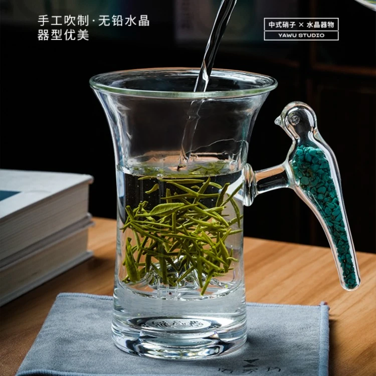 雅悟堂水晶玻璃泡茶杯茶水分离高档绿松石办公室个人专用泡茶杯子