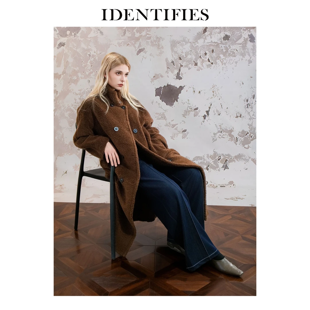 IDENTIFIES/易缔媤大衣泰迪熊长毛时尚宽松毛呢中长款秋冬E43502