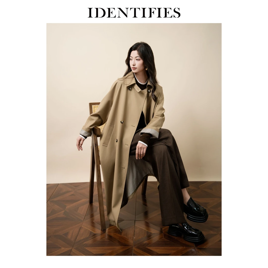 IDENTIFIES/易缔媤风衣气质时尚宽松长款英伦风过膝双排扣D43463