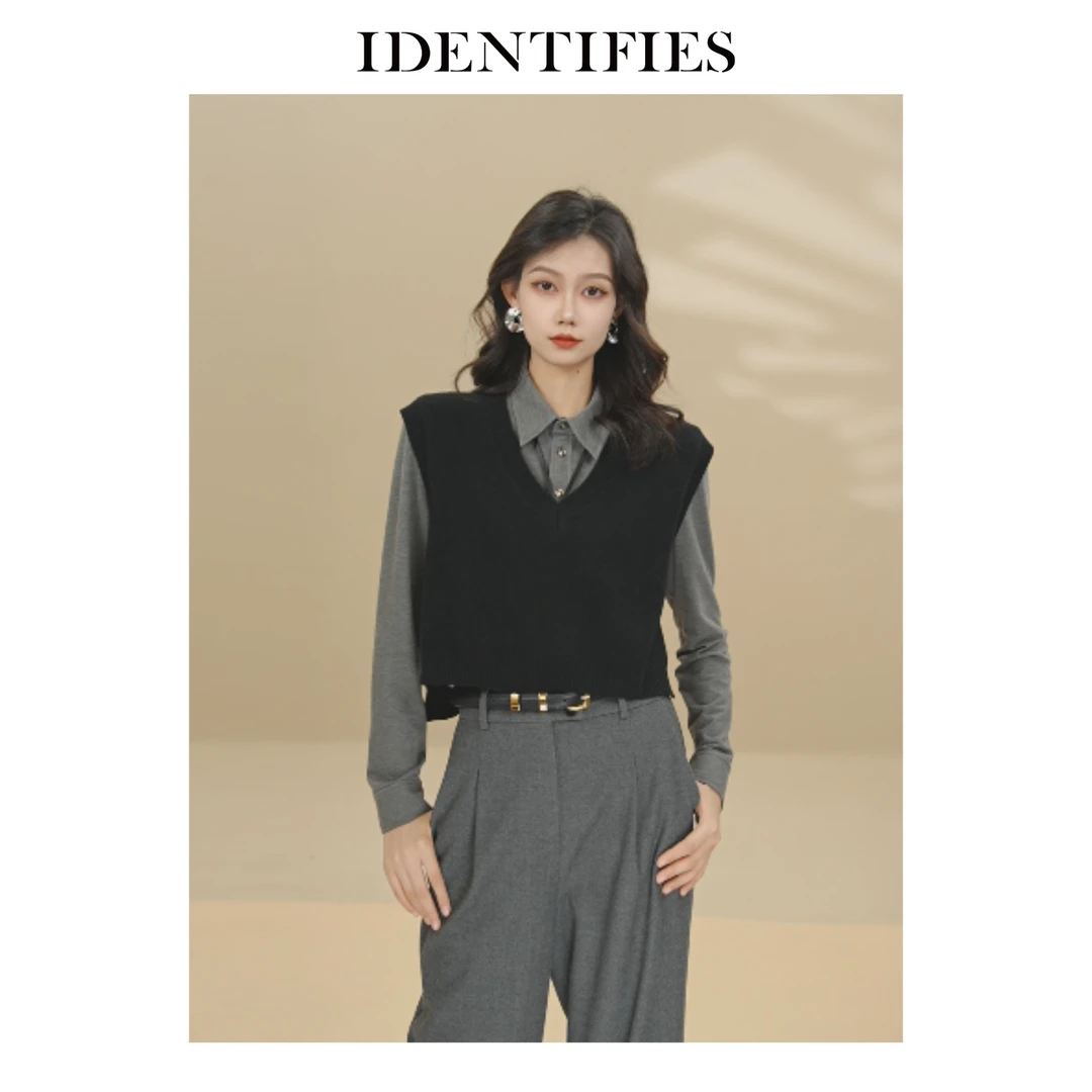 IDENTIFIES/易缔媤马甲气质针织短款时尚复古秋冬简约DD70016