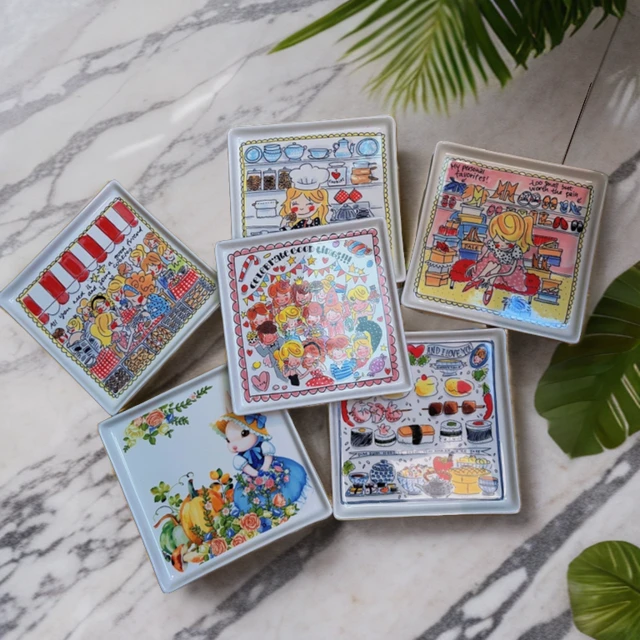荷兰家用陶瓷方盘，牛排盘点心盘，茶托盘，创意手绘少女心