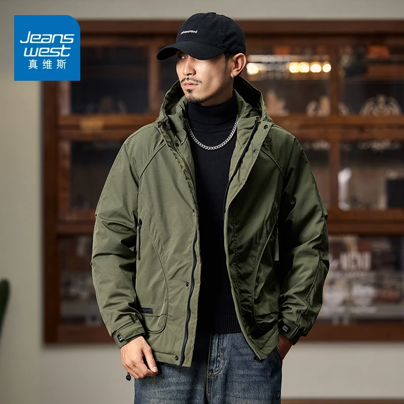 真维斯工装夹棉冲锋衣男士秋冬款加厚保暖棉衣外套美式休闲棉服男