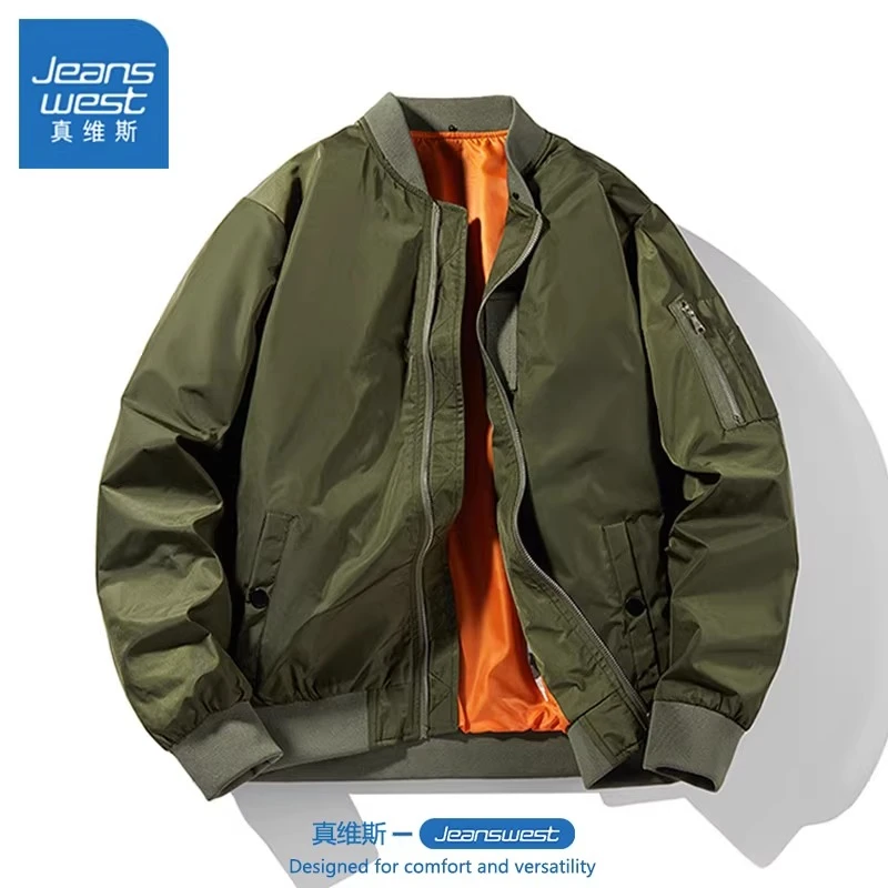 Jeanswest/真维斯美式飞行员夹克男士春秋新款宽松外套复古棒球服