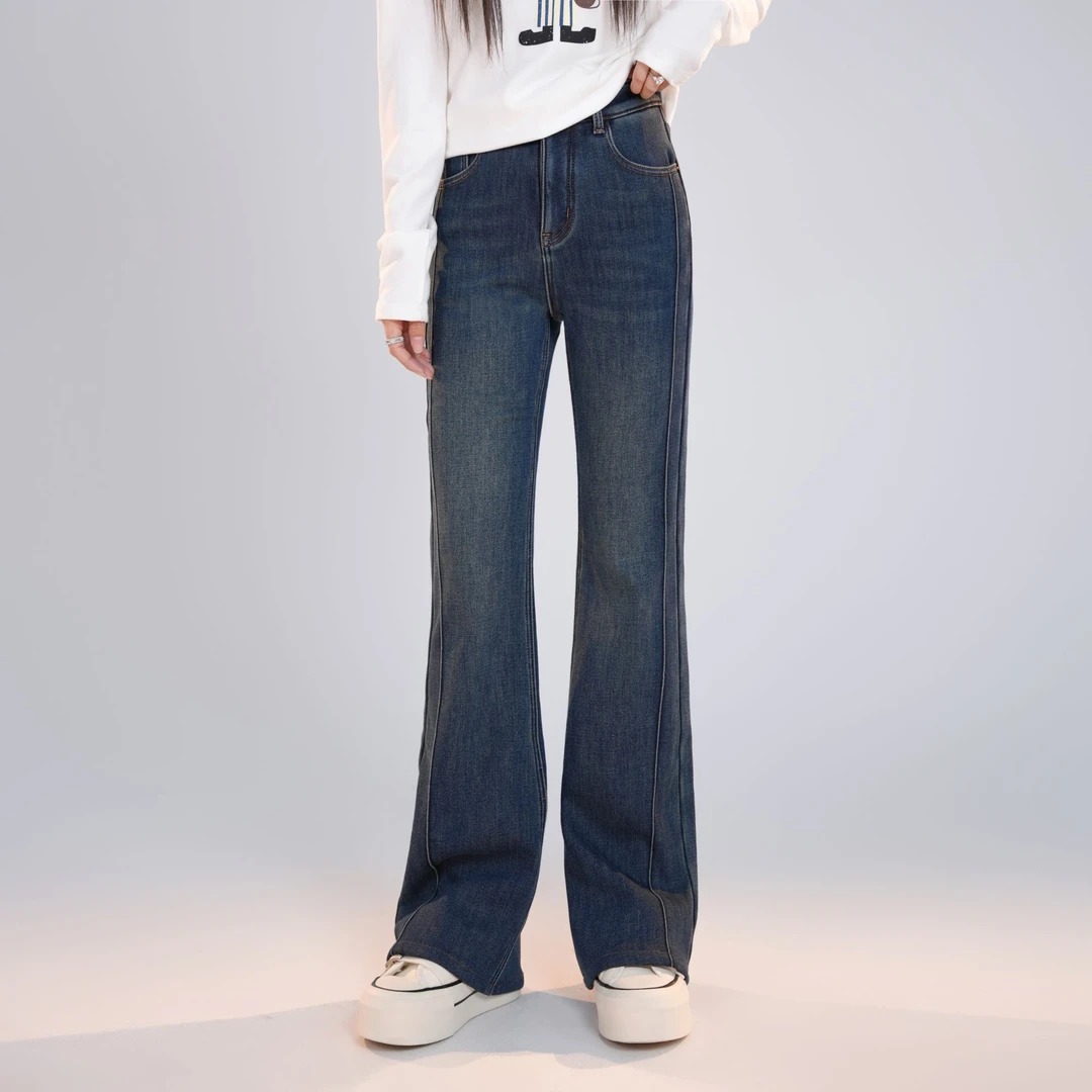 宿慕SUMU 女款加绒喇叭裤 11-13冬季2024时尚百搭牛仔裤A4505Q