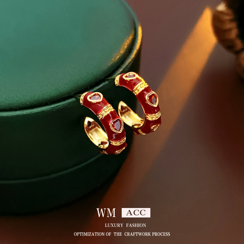 铜合金耳饰 【炙热】银针滴油爱心耳环复古金属耳钉个性百搭小众