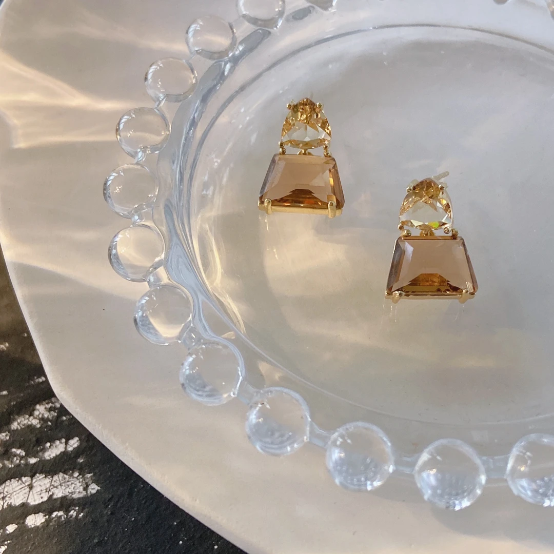 铜合金耳饰 【伯爵红茶】925针百搭小众气质手工镶嵌设计感简约