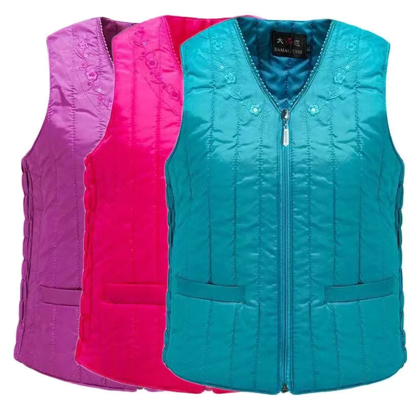 秋冬新款中老年马甲女士暖背棉短款棉背心妈妈装背心丝绵马甲保暖