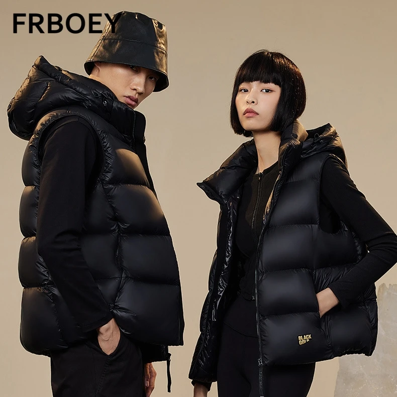 FRBOEY【90白鹅绒】黑色羽绒服马甲男女同款情侣百搭加厚外套马夹