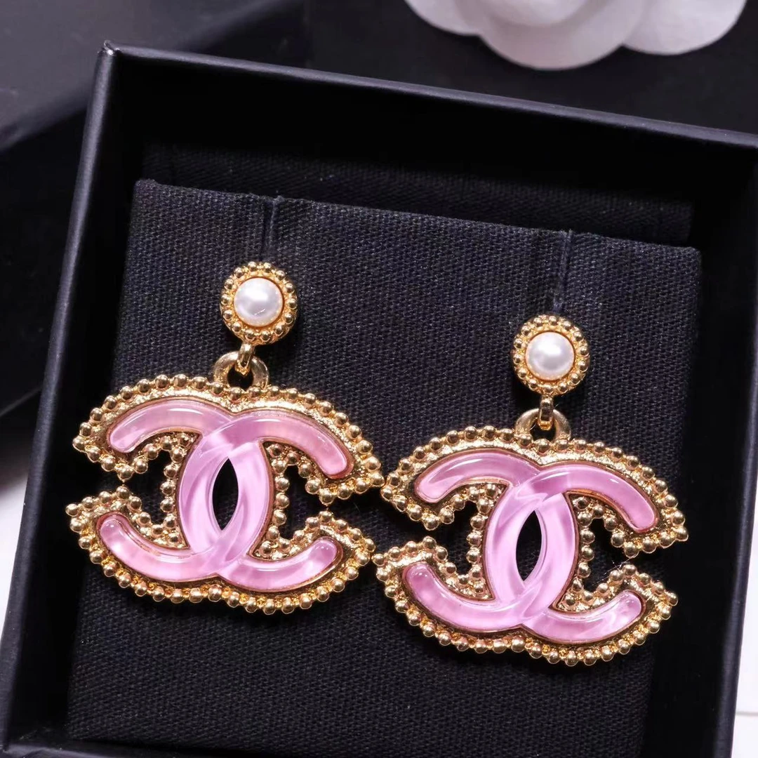 全新未使用 Chanel/香奈儿 24p珍珠果冻粉金大号双C耳环 05724