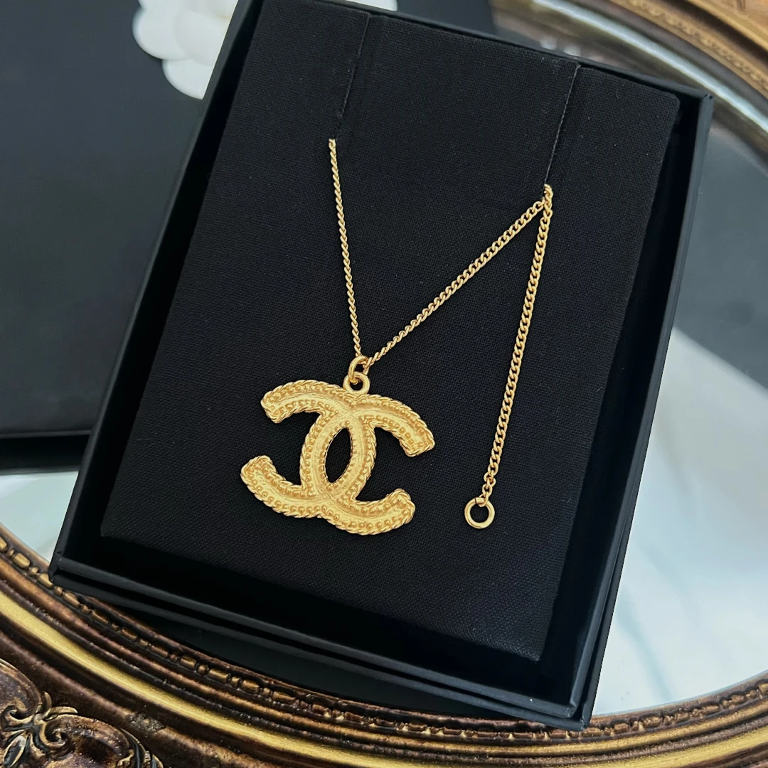未使用 Chanel/香奈儿 经典金色编织无钻中号双C项链 05279