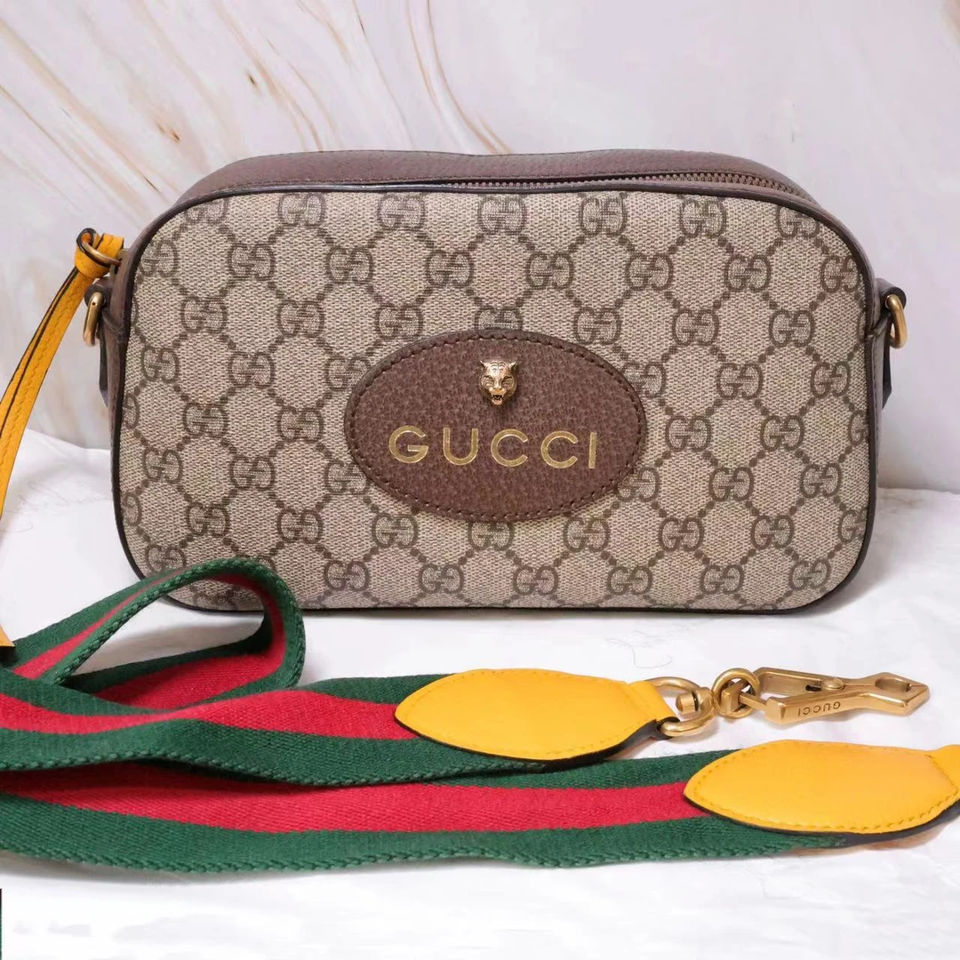 99新 GUCCI/古驰 单肩包 虎头中号织物肩带相机包02421