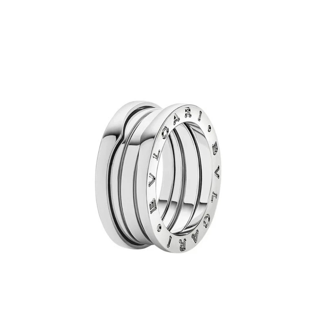 99新 BVLGARI/宝格丽 18k白金 弹簧三环戒指