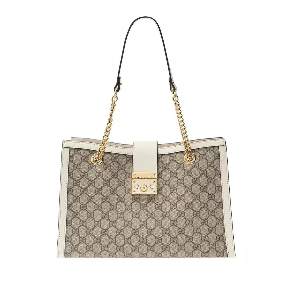 99新 GUCCI/古驰 白色padlock锁头老花中号单肩包 40673