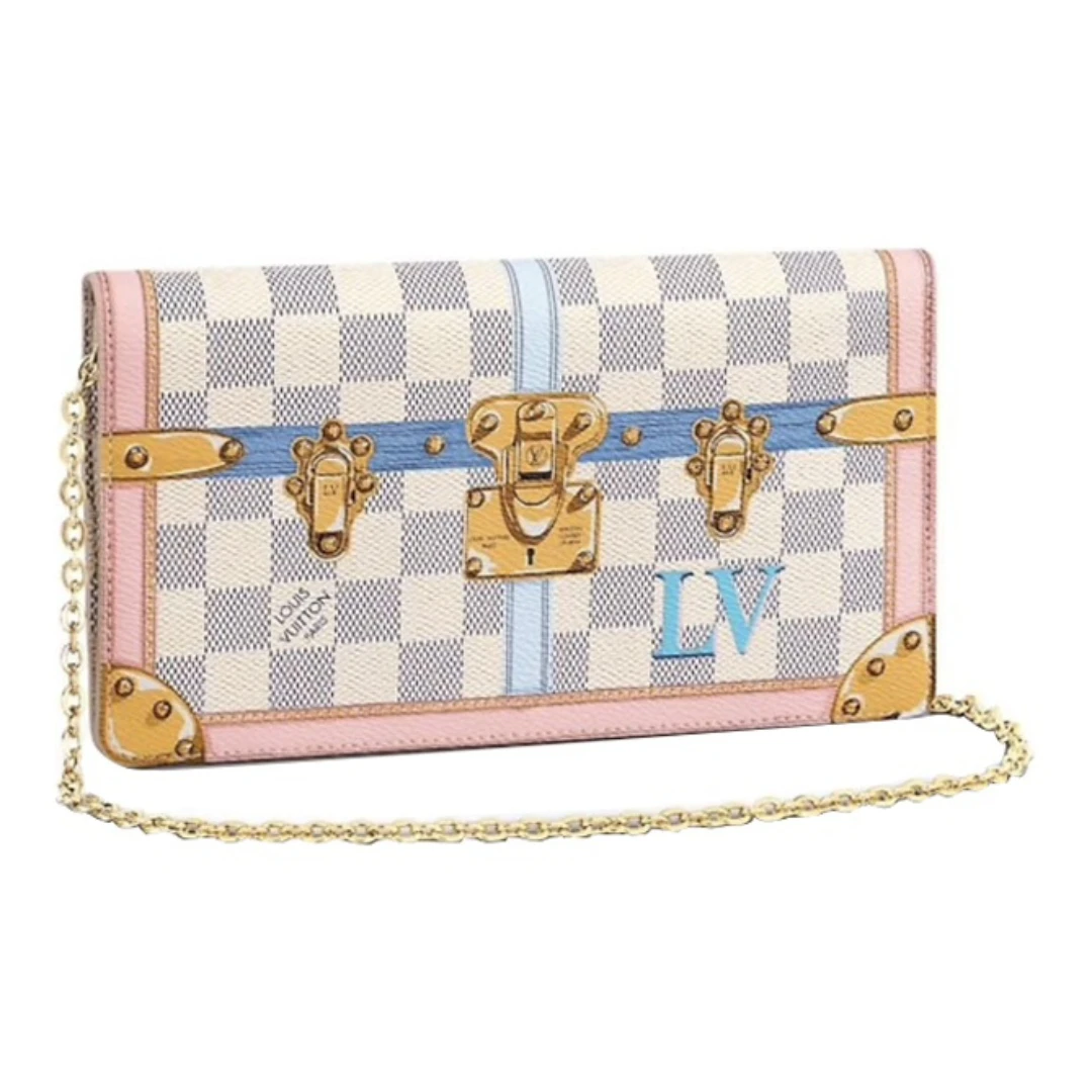 99新 LouisVuitton/路易威登 印花链条单肩斜挎包 白/粉色 01777