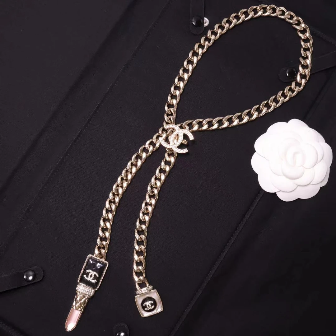 未使用 Chanel/香奈儿 22c金色口红香水瓶双链条项链 05851