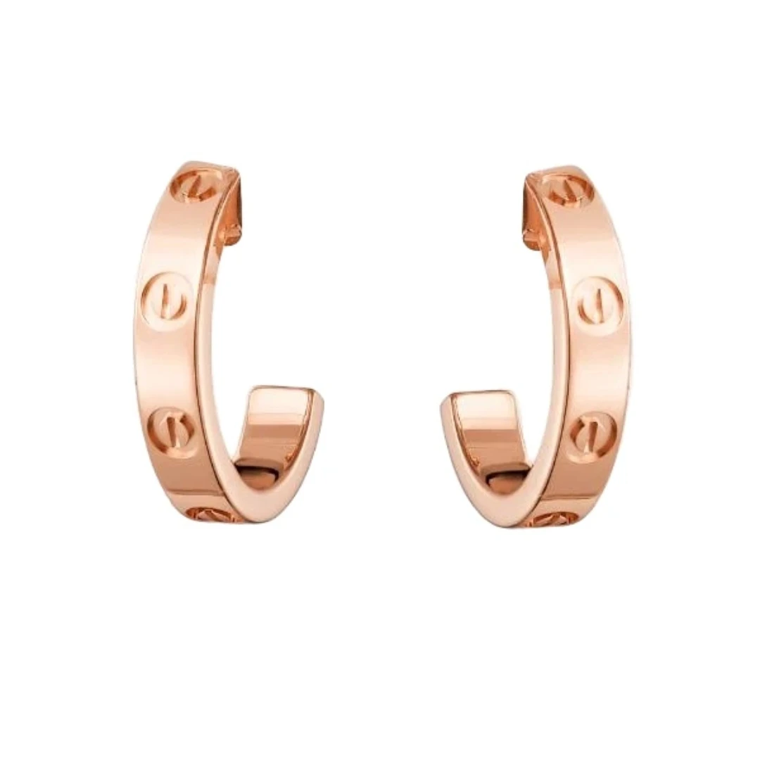 99新 Cartier/卡地亚 LOVE系列玫瑰金色无钻半圆形耳钉耳环 40315