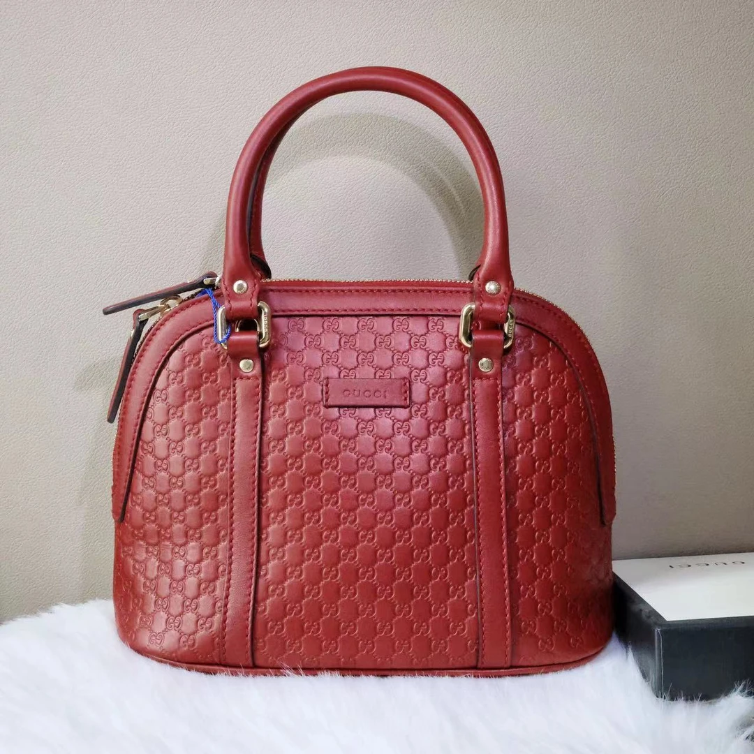 99新 GUCCI/古驰 红色贝壳包 老花牛皮压纹小号单肩包 40679