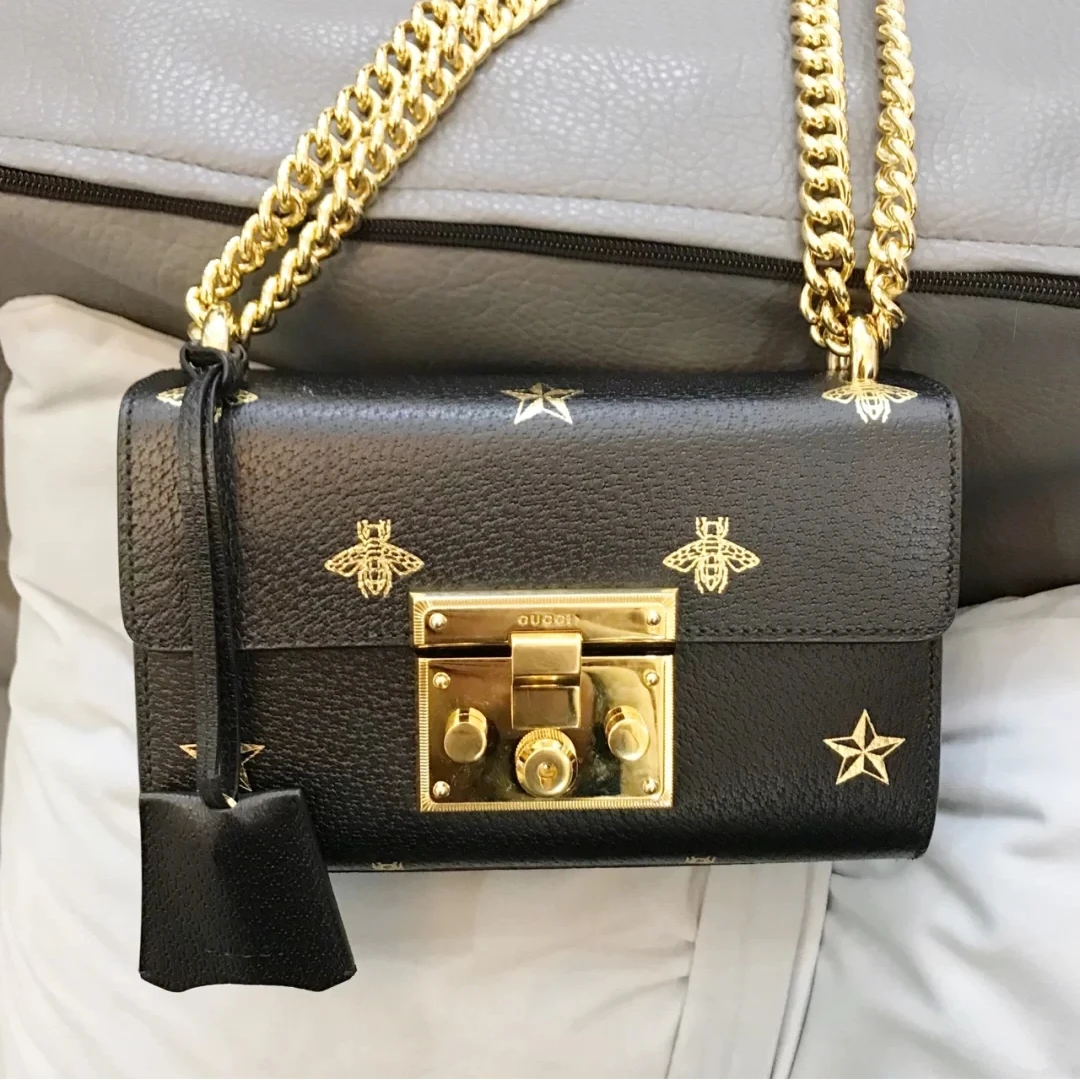 全新未使用 GUCCI/古驰 蜜蜂星星黑色小号单肩斜挎包 02143