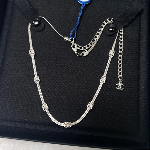 未使用 Chanel/香奈儿 银色七双C蛇骨颈链项链 05812