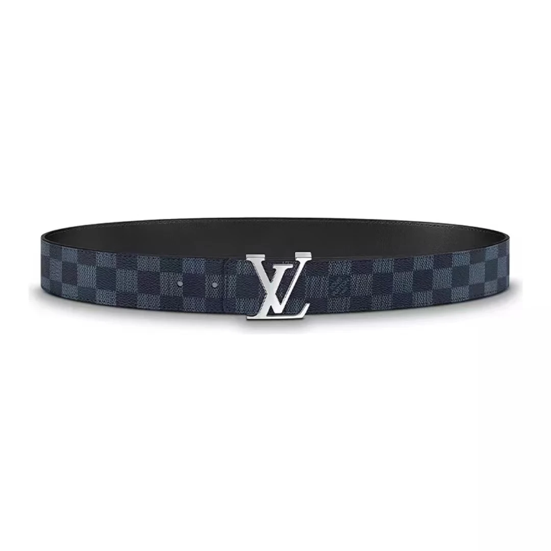 全新未使用 LouisVuitton/路易威登 黑蓝棋盘格双面腰带4cm 0087
