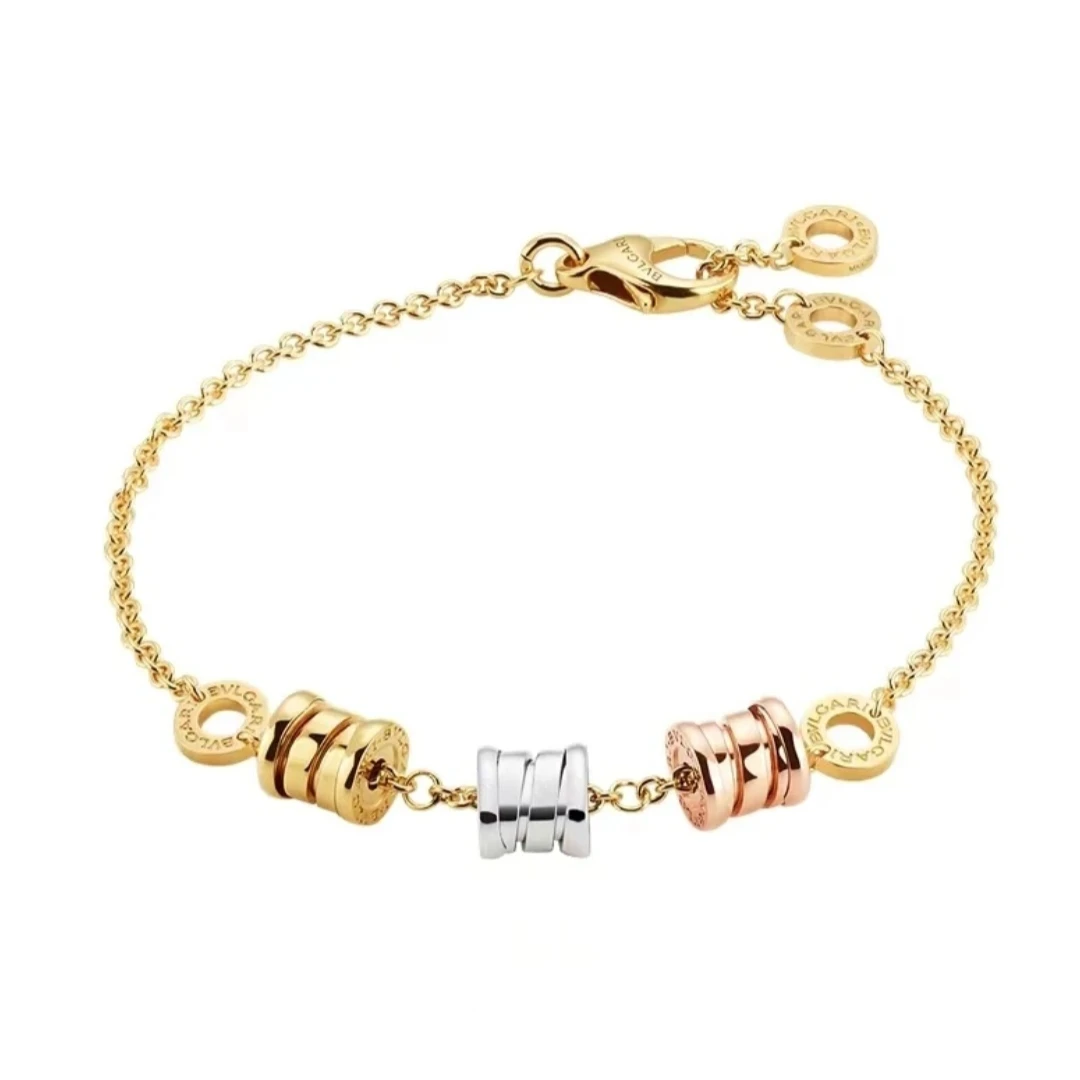 99新 BVLGARI/宝格丽 B.zero1系列 黄金/白金/玫瑰色三色弹簧手链