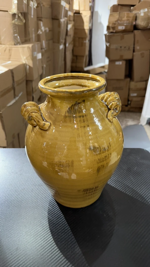 100黄色花瓶摆件高端饰品 破损联系客服