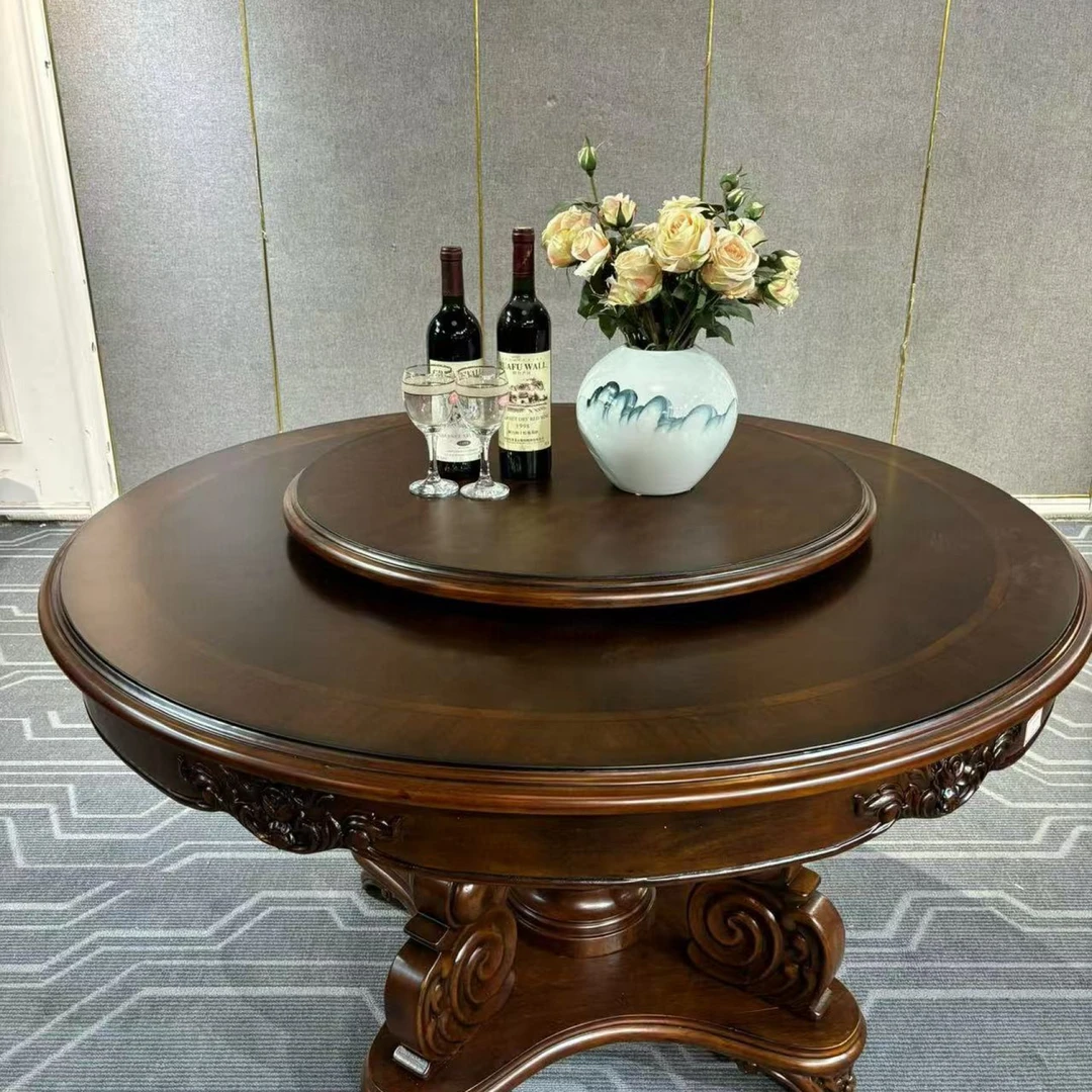 YCT148圆餐台1350*1350*780 转盘780*780  美式复古雕花餐厅