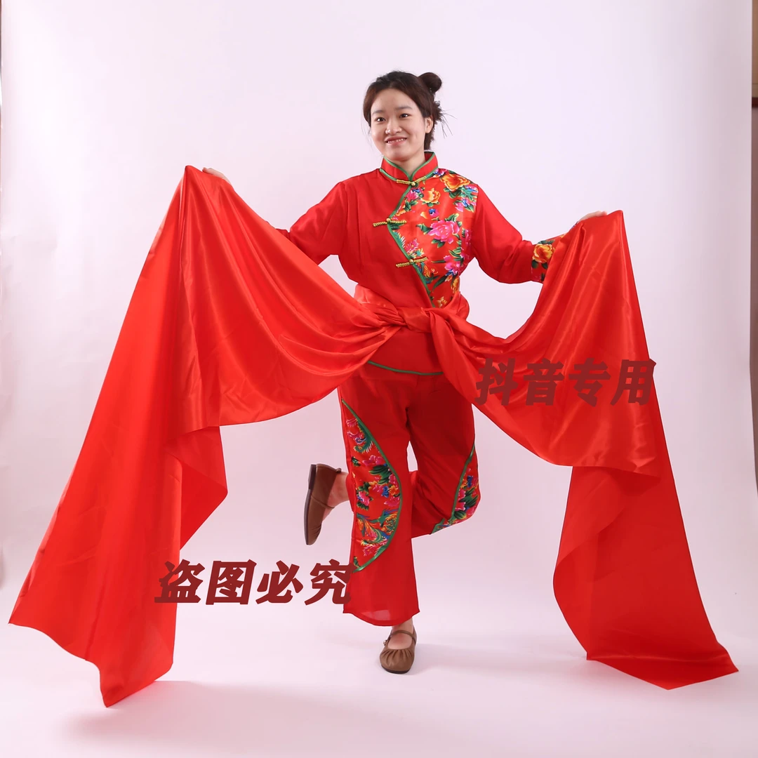 加厚秧歌红绸缎舞蹈红绸子大红绸布长红色年会跳舞红腰带秧歌道具