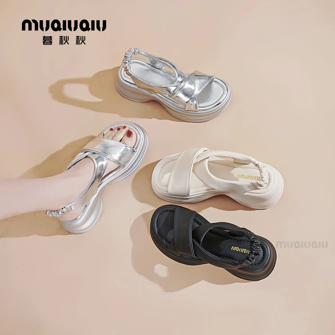 暮秋秋【断码】凉鞋女夏2025新款厚底小个子沙滩鞋韩式配裙子罗马鞋