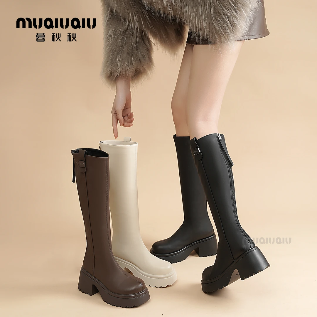 暮秋秋2025秋冬季长靴女新款骑士靴厚底小个子百搭英伦风长筒靴潮