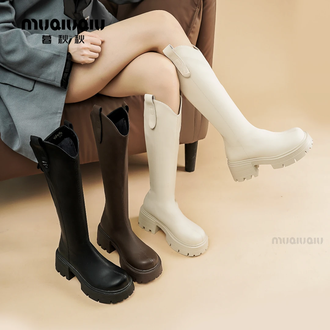 暮秋秋不过膝长筒靴女2025秋冬新显瘦骑士靴英伦风小个子后拉长靴
