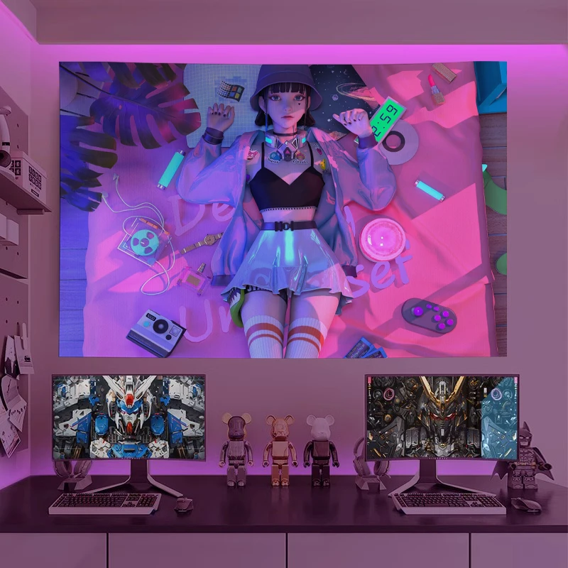 二次元卡通动漫墙面装饰创意背景挂布客厅沙发背景墙电竞房间挂毯