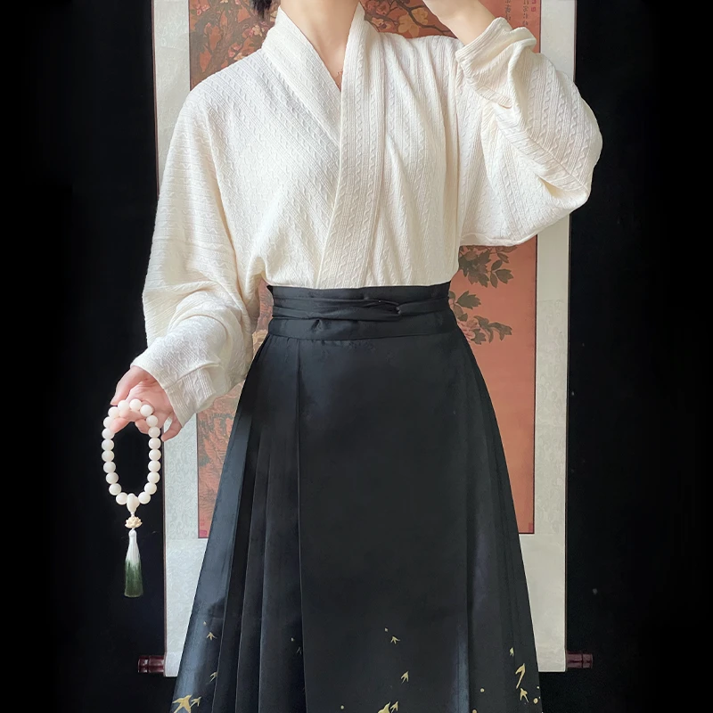 秋冬加厚-【针织飞机袖】原创暗纹针织宋制对襟加厚交领汉服日常