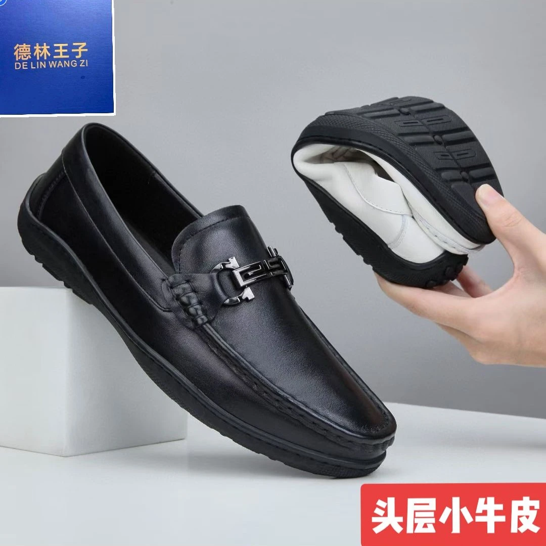 德林王子头层牛皮夏季时尚舒适透气软底防滑百搭休闲男士爸爸.鞋