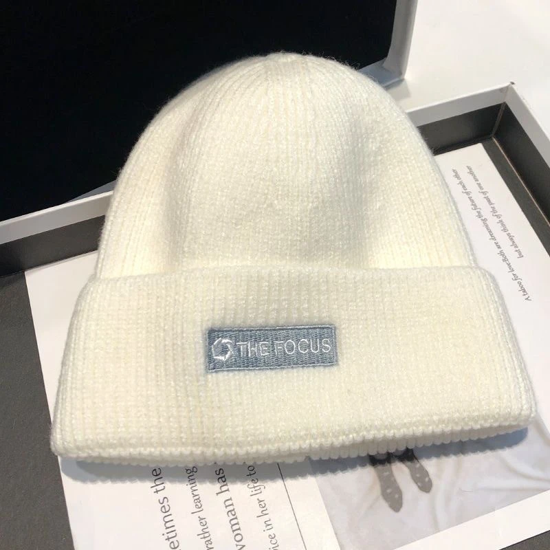 秋冬韩版时尚国潮针织保暖毛线帽子男女情侣街头百搭白色女冬冷帽