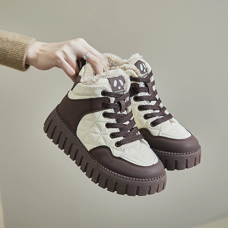 加绒高帮小白鞋女2024冬季新款学生ins韩版保暖休闲棉鞋KT2512-2