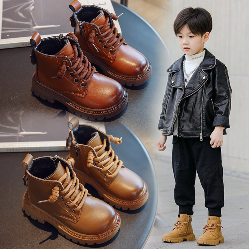 男童马丁靴2023秋季新款英伦儿童皮靴女孩时尚洋气中大童走秀短靴