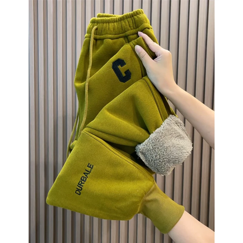 秋冬新款束脚裤女字母刺绣加绒加厚运动卫裤时尚哈伦裤束脚休闲裤