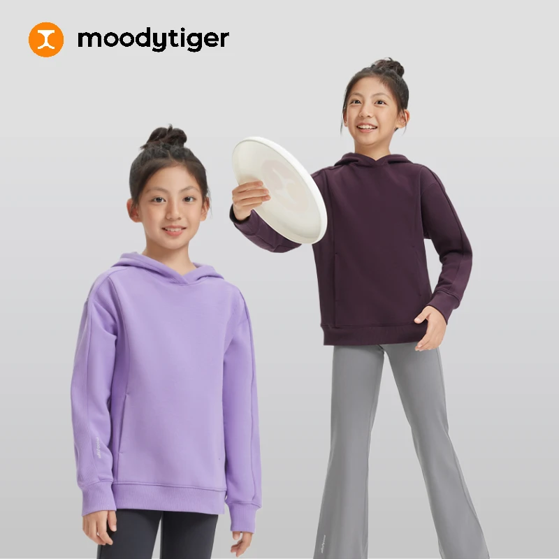moodytiger冬款女童户外运动宽松透气保暖加绒连帽卫衣外套【H】