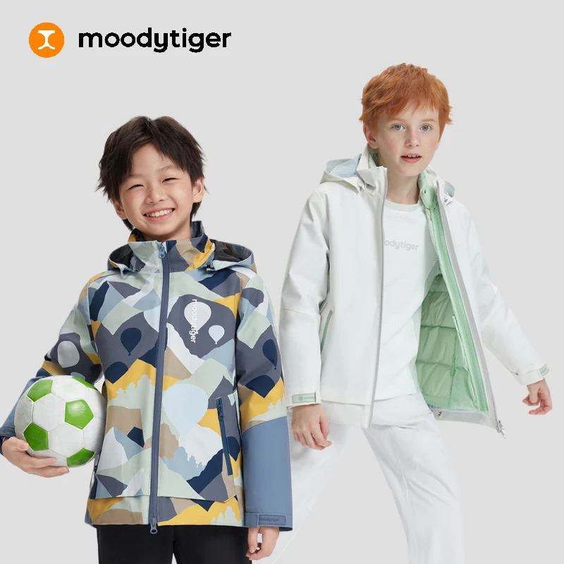 moodytiger男童三合一羽绒内胆简约时尚防风外套【BM】