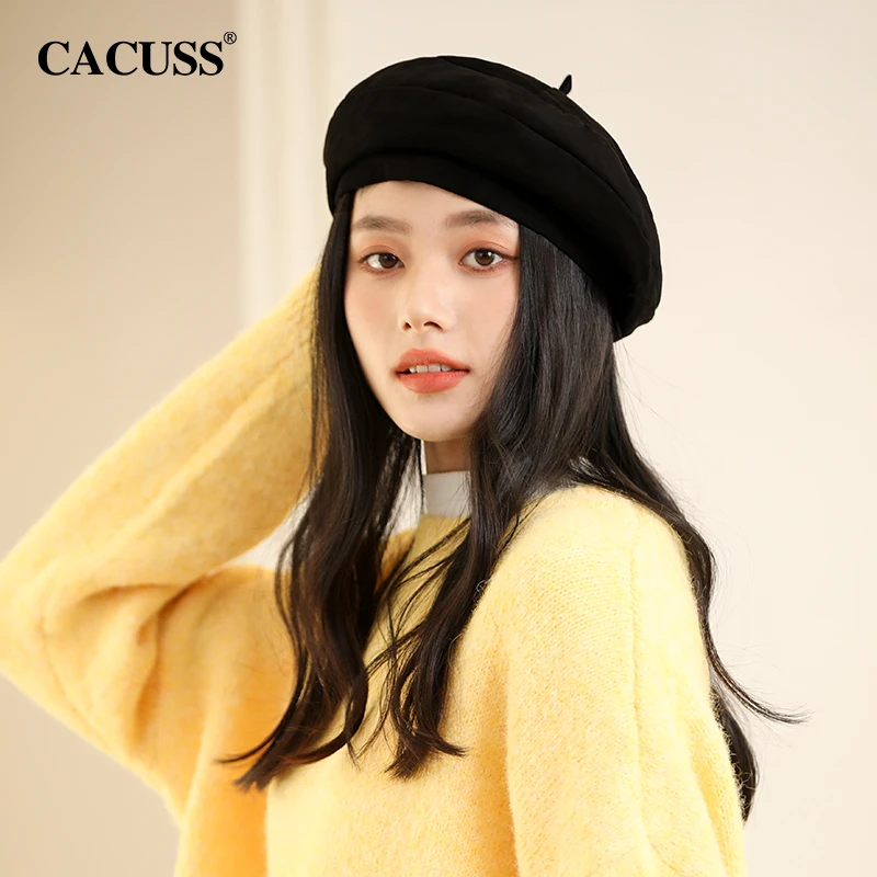 【甄选】Cacuss麂皮绒贝雷帽百搭时尚女士秋冬英伦复古显脸小蓓蕾帽